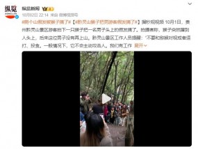 男子爬山被猴子骑脖摘假发，全程护着头顶，事后没再上山